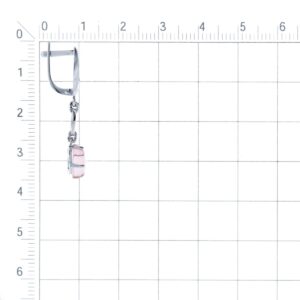Silver pendant earring with a small pink gemstone hanging from a short chain, shown beside a ruler for scale (about 1.5 cm).
