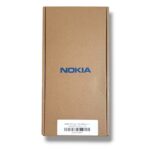 Brown Nokia product box with blue logo and a white barcode label at the bottom on a white background