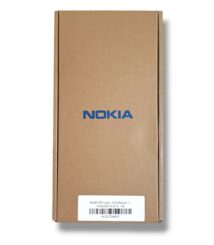 Brown Nokia product box with blue logo and a white barcode label at the bottom on a white background