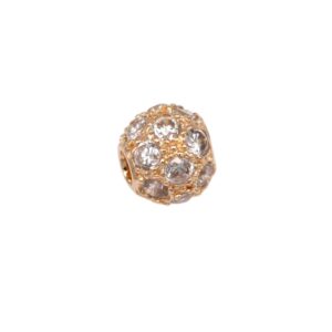 Gold-tone bead encrusted with clear crystals, decorative jewelry charm.