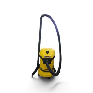 Yellow Kärcher wet/dry vacuum with a long curved hose and floor nozzle attachment