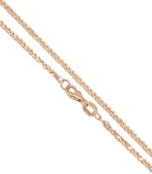 Rose gold braided chain necklace with a lobster clasp in a diagonal orientation on a white background