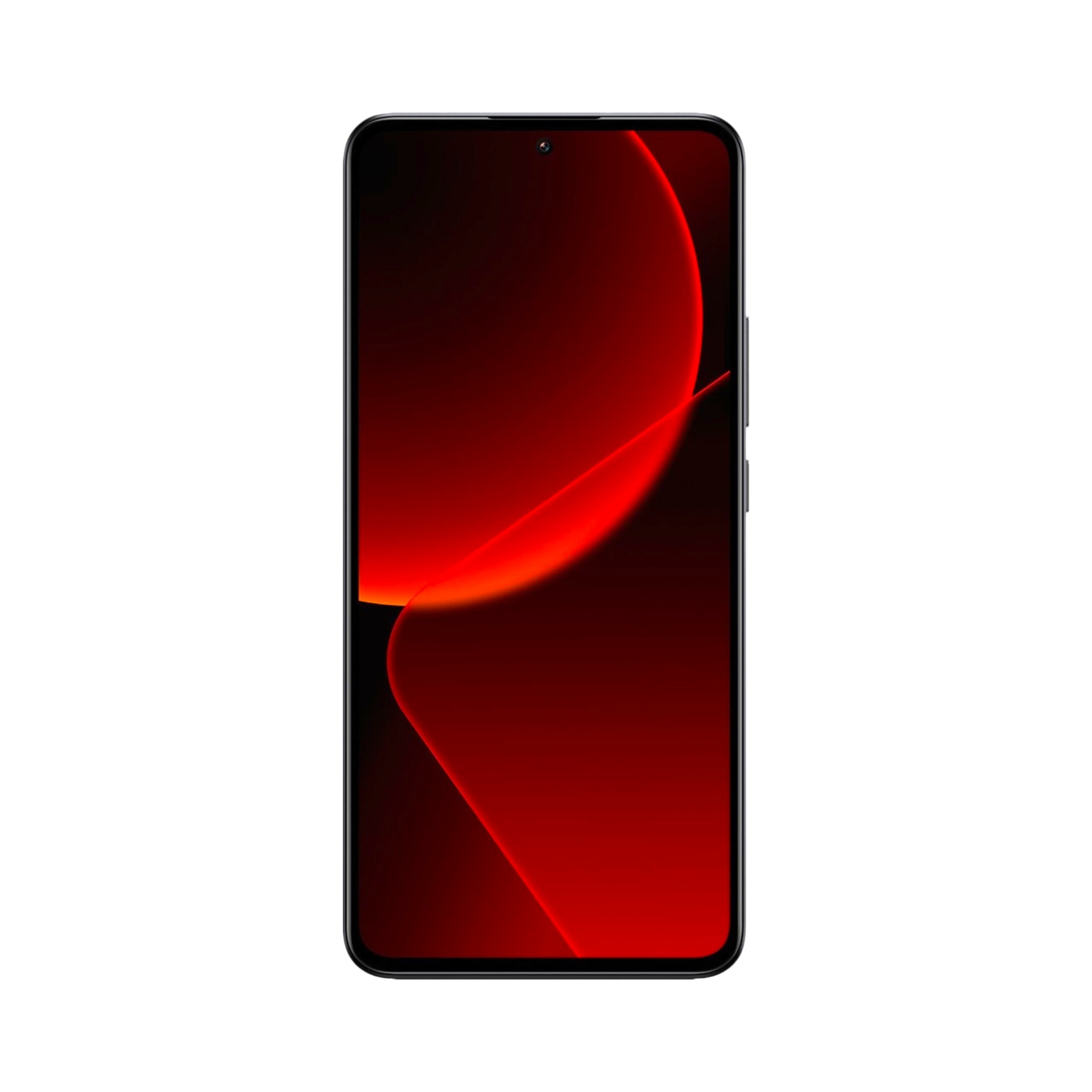 b20500f0276c8e12eb0340af68af02acjpg - Mezola OÜ Close-up of a smartphone with a red abstract wallpaper on a tall edge-to-edge display and rounded corners.