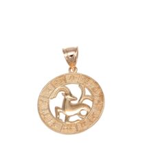 Gold circular zodiac pendant with a central horse figure and surrounding zodiac symbols