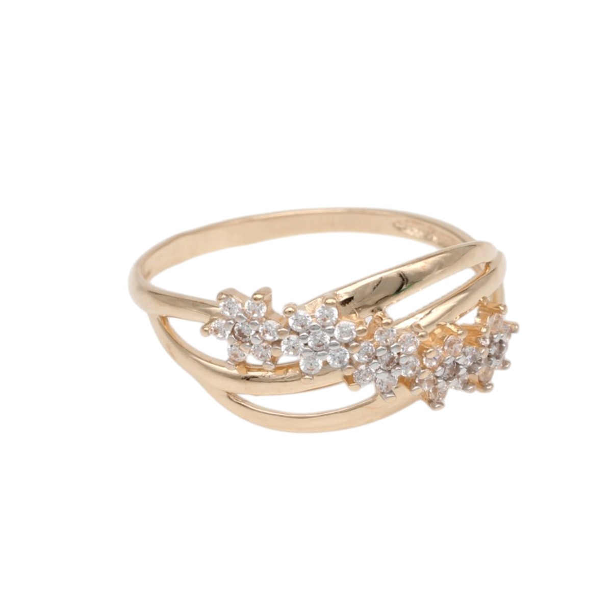 dd0d7d31299f056aaf5d8bc4ac100011jpg - Mezola OÜ Gold ring with a curved band and a cluster of small diamonds along one side.