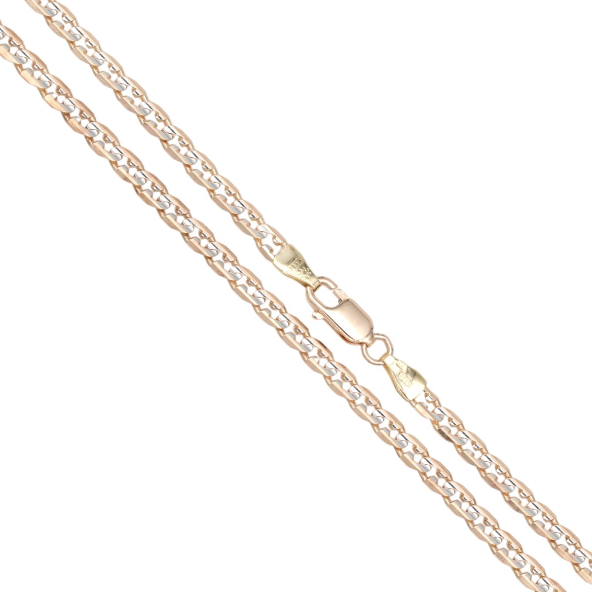 ec4510421a26d4b7fc778100645895dfjpg - Mezola OÜ Two-tone chain necklace in rose gold and white gold with a lobster clasp, shown diagonally in a close-up shot