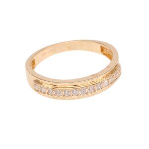 Gold ring with a row of small diamonds along the outer edge.